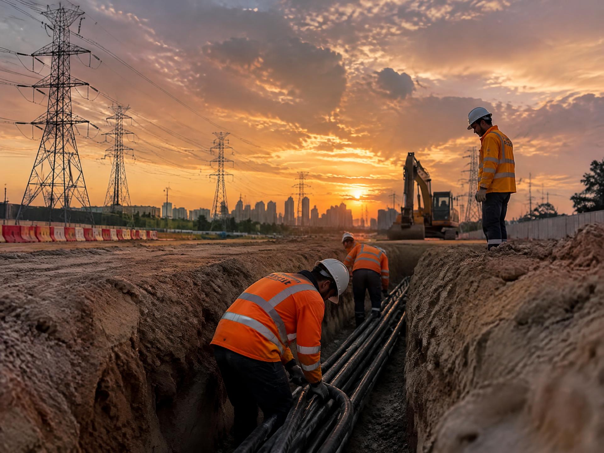 Construction crew installing underground cables